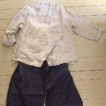 Natural linen shirt self-drafted pattern. Linen/cotton denim jeans Sewing Workshop pattern