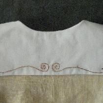 Linen romper collar detail (Brazillian embroidery)