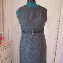Classic grey dress I made. light weight cotton blend.  lined.  Belt made by me to fit waist