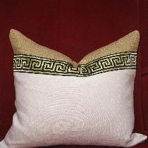 Grace, Two tone linen pillow with greek key tri...