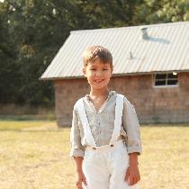 Melanie, Simple linen shirt and cross bar suspend...