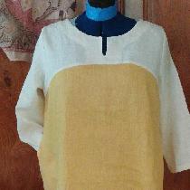 Heavily modified Lotta Jansdotter Esme tunic using mid weight lL019 Mimosa and Bleached white.