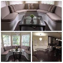 Created cushions for a custom banquette area built in a home rehab. 
