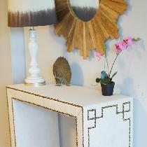 Alexis, Custom made console table wrapped in lin...