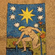 The Tarot Star is free-motion machine embroidered onto a FS natural linen.  It will be appliqued...
