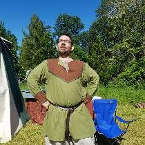 James, Green and Brown Tunic with natural pants...