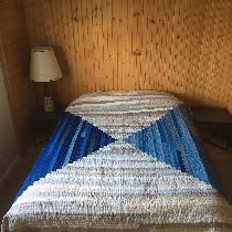Courthouse steps quilt! Blues: Naturally dyed indigo linens, with the odd strip of raw silk. Bei...