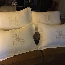 Monogrammed hand embroidered using bleached softened linen. For my Sons house In France also did...