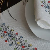 I made this Table Runner - napkin - Placemat set from IL019 BLEACHED 100% Linen.
All the embroid...