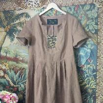  Ginger Linen Dress with Leopard cotton inset