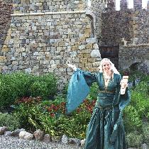 Teal green silk bliaut (Crusader era) dress, bodice lined in linen, white shift dress in cotton....