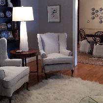 Jeanne, Wing chair slipcovers with flat flange o...