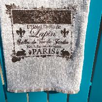 Linen (4C22)bath towels, screen printed with fabric paint. Extra large, completely bound in stri...