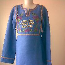 gaza dress created shorter as a tunic. in royal blue
