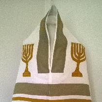Tallit in bleached - autumn gold, olive, and dreid herb