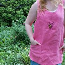 linen ruffle pants and embroidered butterfly apron