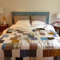100% linen bedding set with patchwork duvet Sheet set of bleached linen, euro shams in natural a...