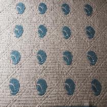 Queen size quilt made with IL019 natural linen, hand quilted and custom made linoleum cut hand s...